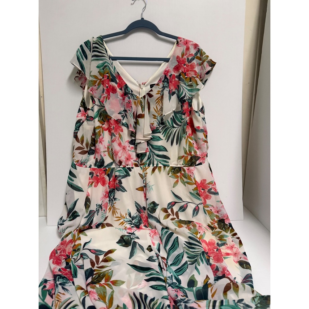 Lane Bryant Tropical Floral Maxi Dress Pink Green White Ruffle Plus Size 22